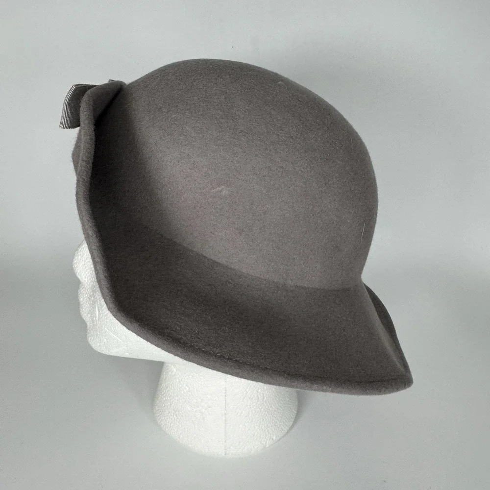 Vtg Taupe 100% Wool Felt Hat‎ 1940s USA Floppy Grosgrain Bow WPL 4384